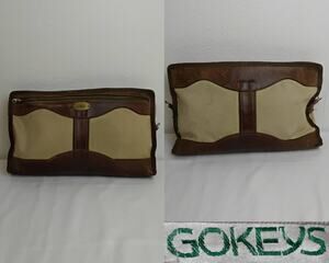 Gokeys Travel/Organizer Pouch Bag Leather + Canvas Vintage Missing Strap *J5765